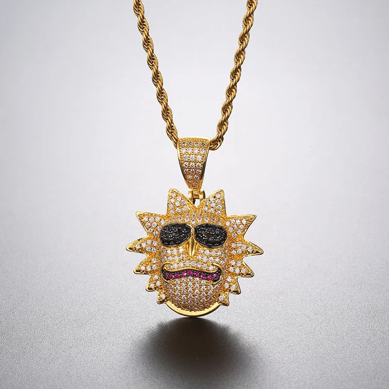 Hip Hop Micro-set Zircon Happy Big Eye Sunflower Pendant