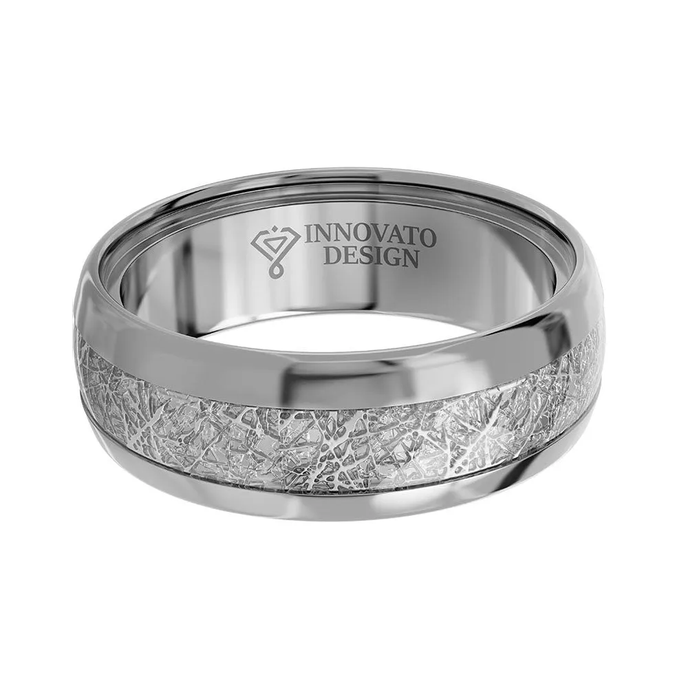 His & Her 6mm/8mm Meteorite Silver Tone Tungsten Wedding Bands