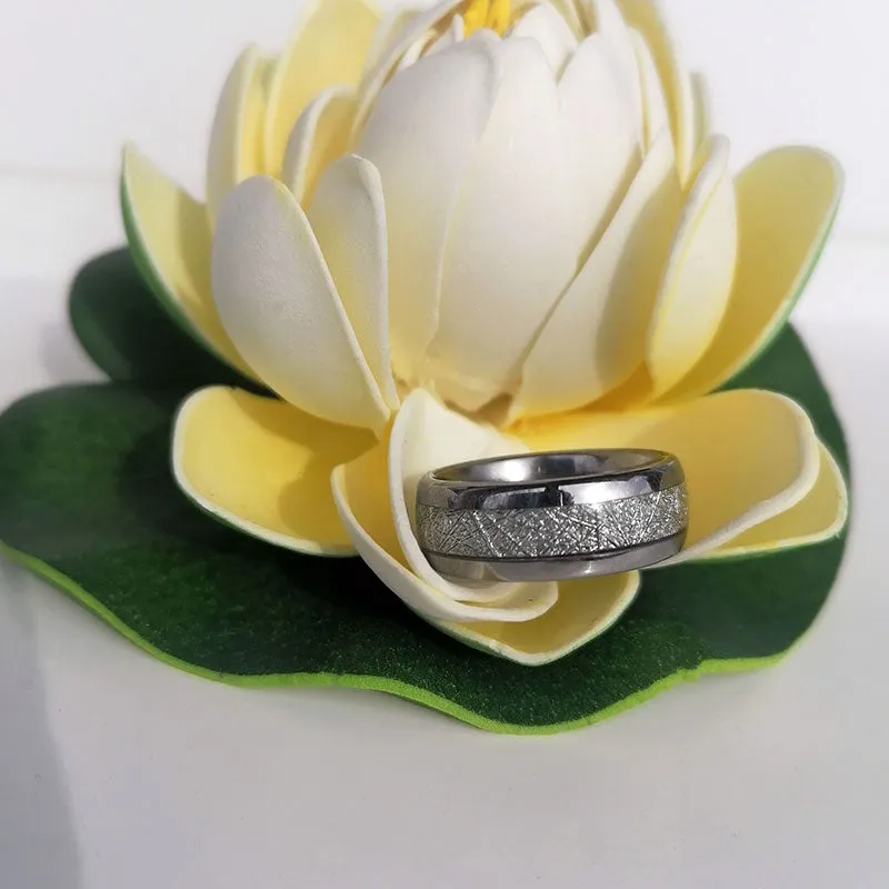His & Her 6mm/8mm Meteorite Silver Tone Tungsten Wedding Bands