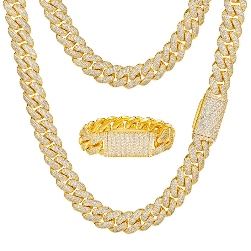 Iced Out Cuban Chain Necklace and Bracelet