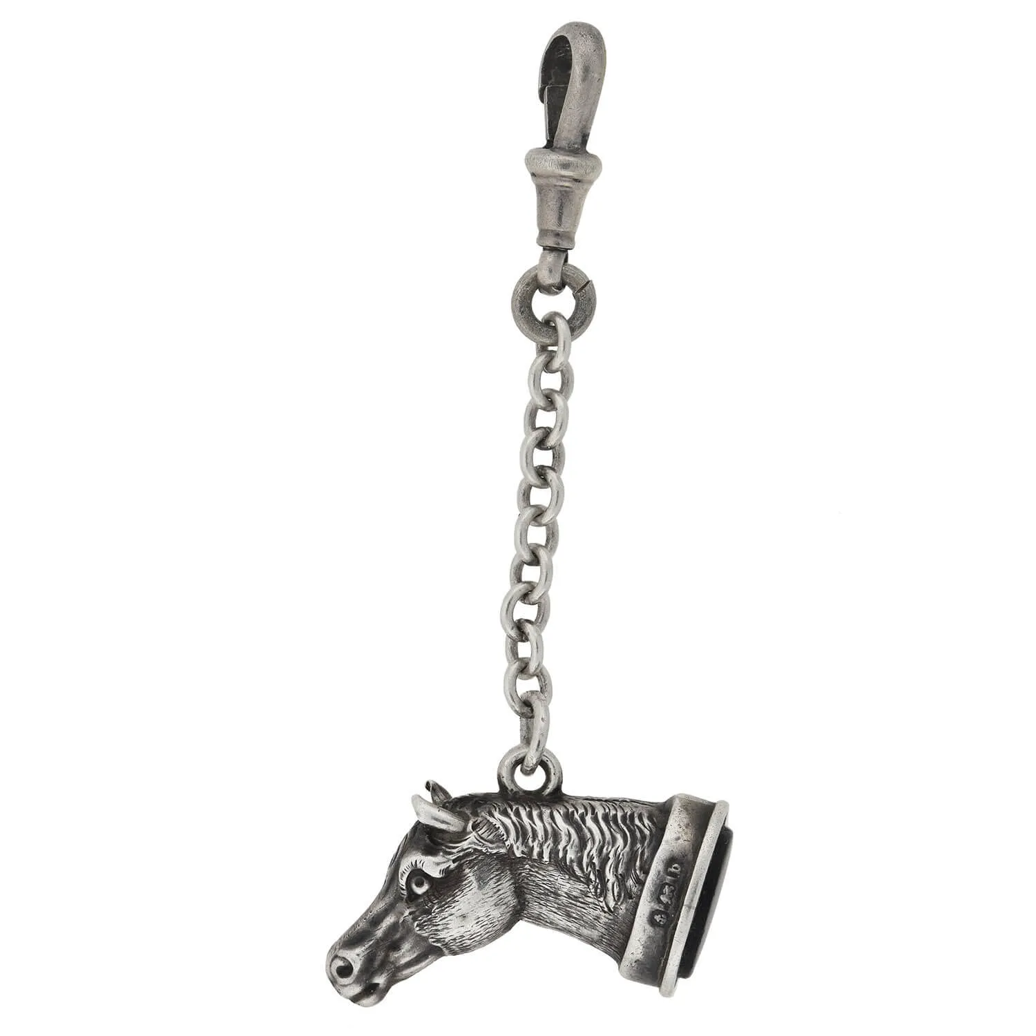 Late Victorian Sterling   Onyx Figural Horse Head Fob