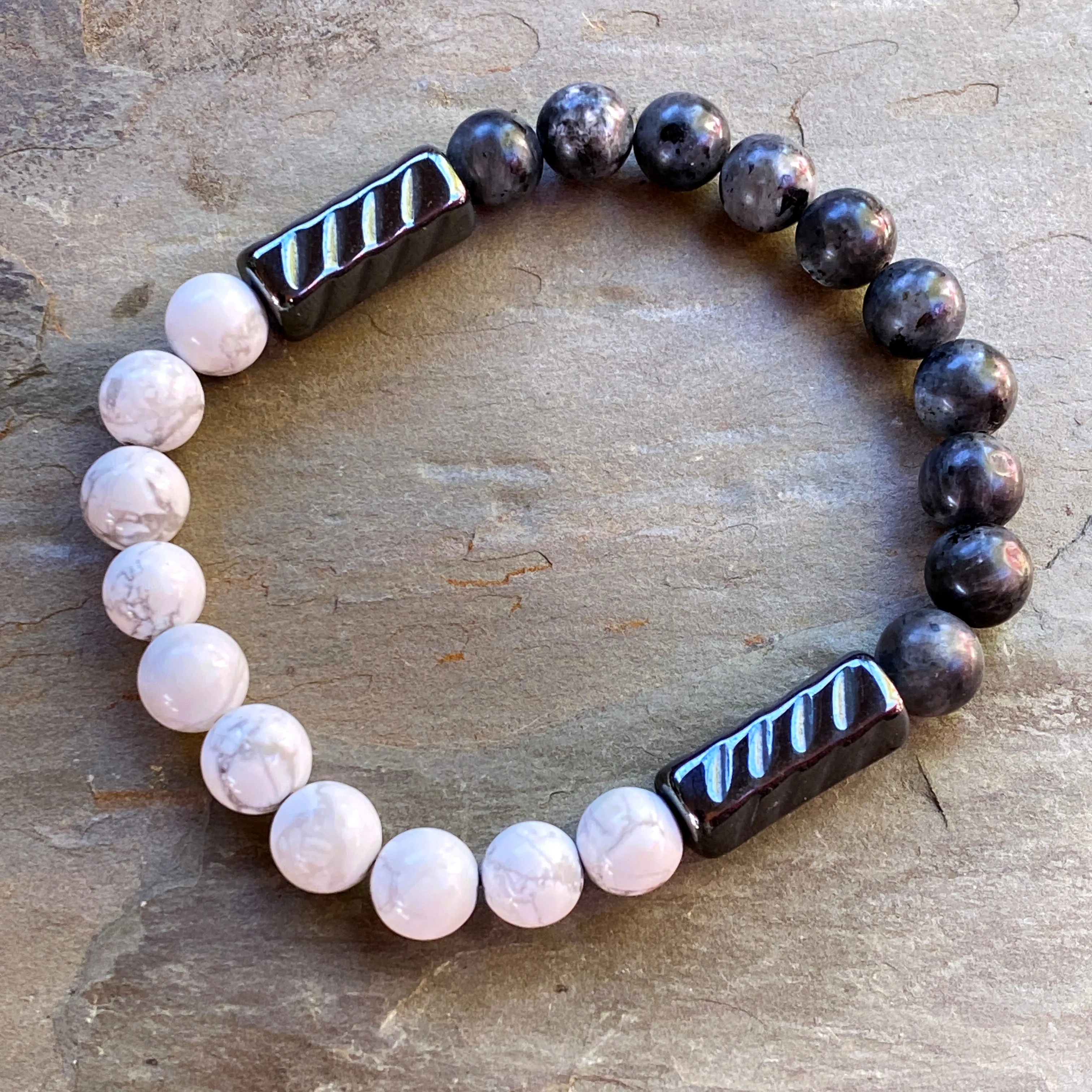 Men’s Black Labradorite, Hematite and Howlite Balance gemstone bracelet