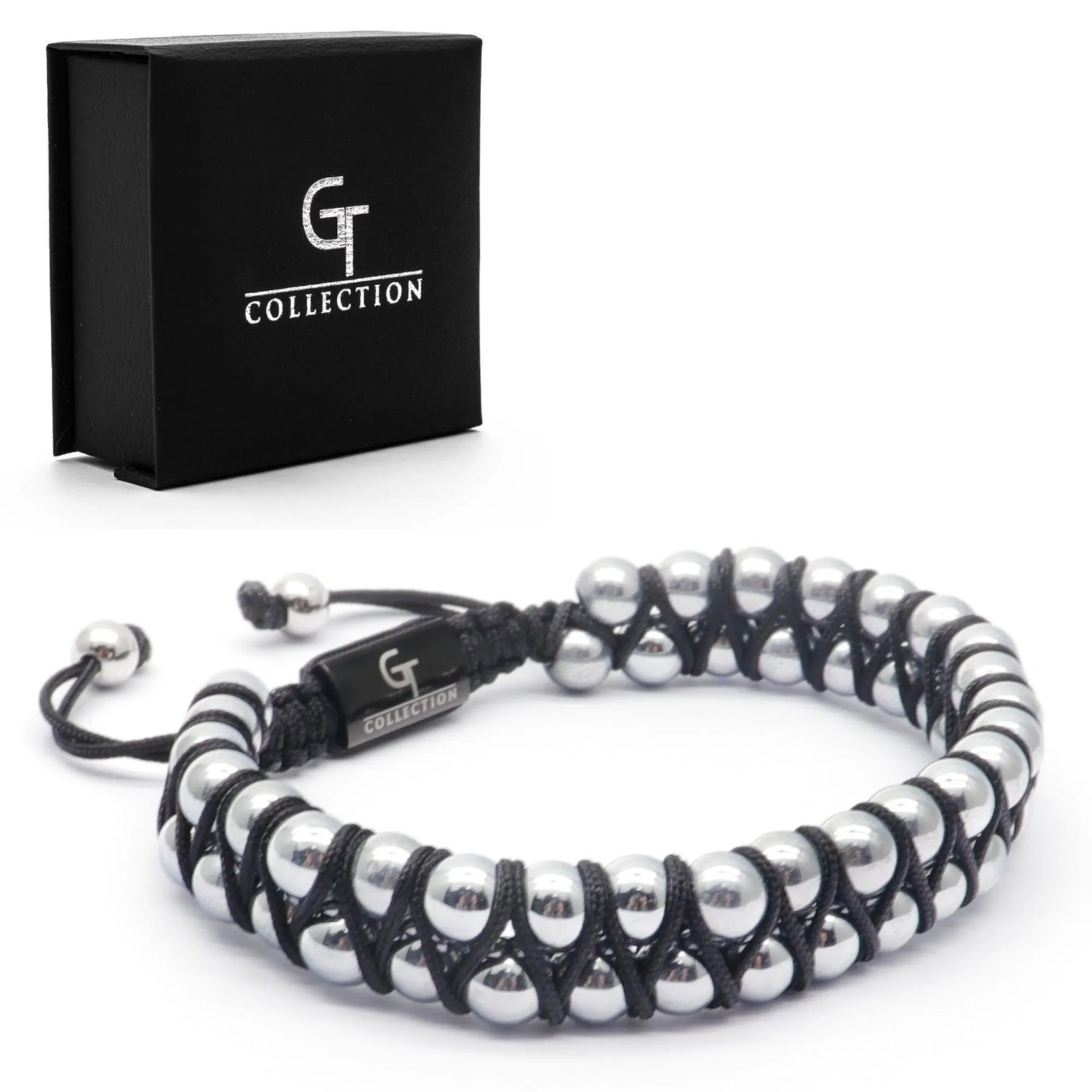 Men's HEMATITE Double Bead Bracelet - One Size Fits All