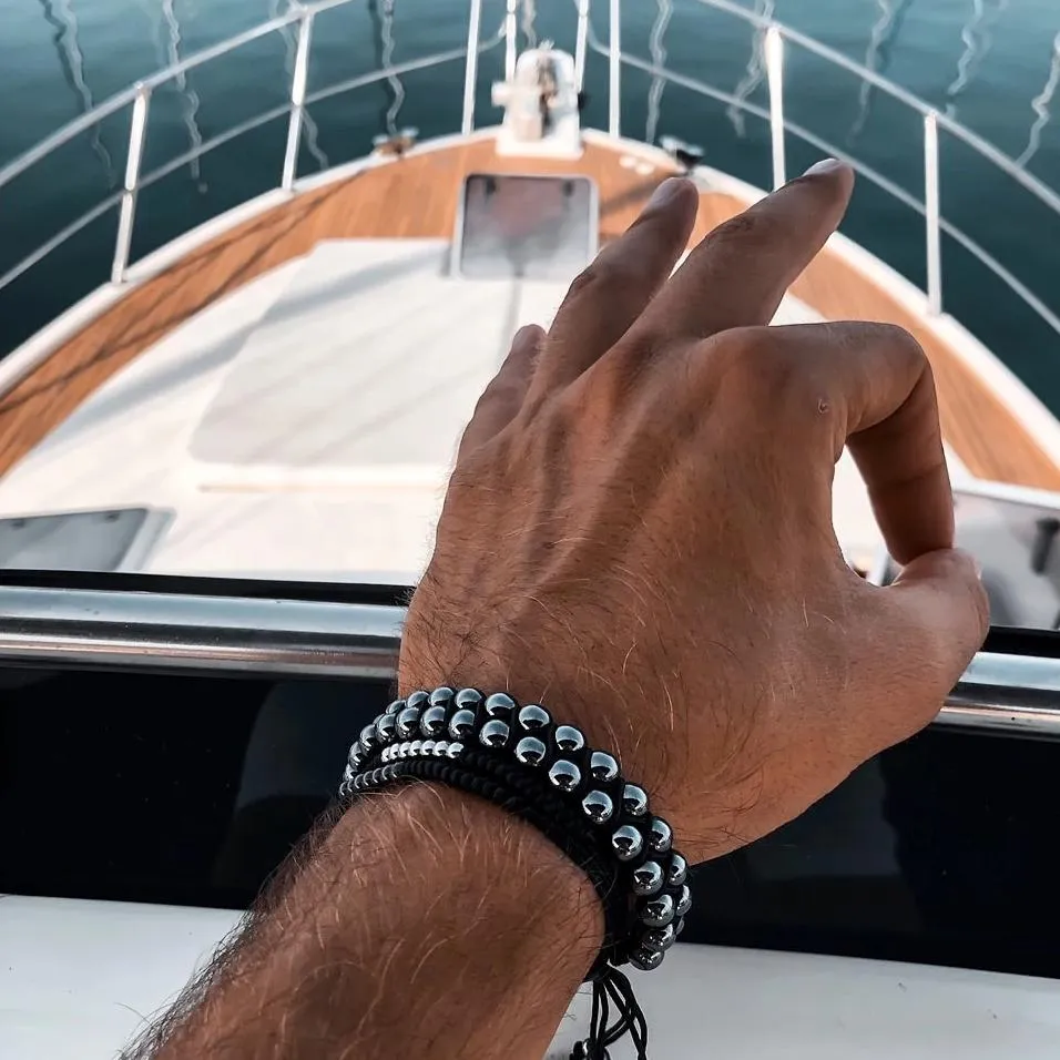 Men's HEMATITE Double Bead Bracelet - One Size Fits All