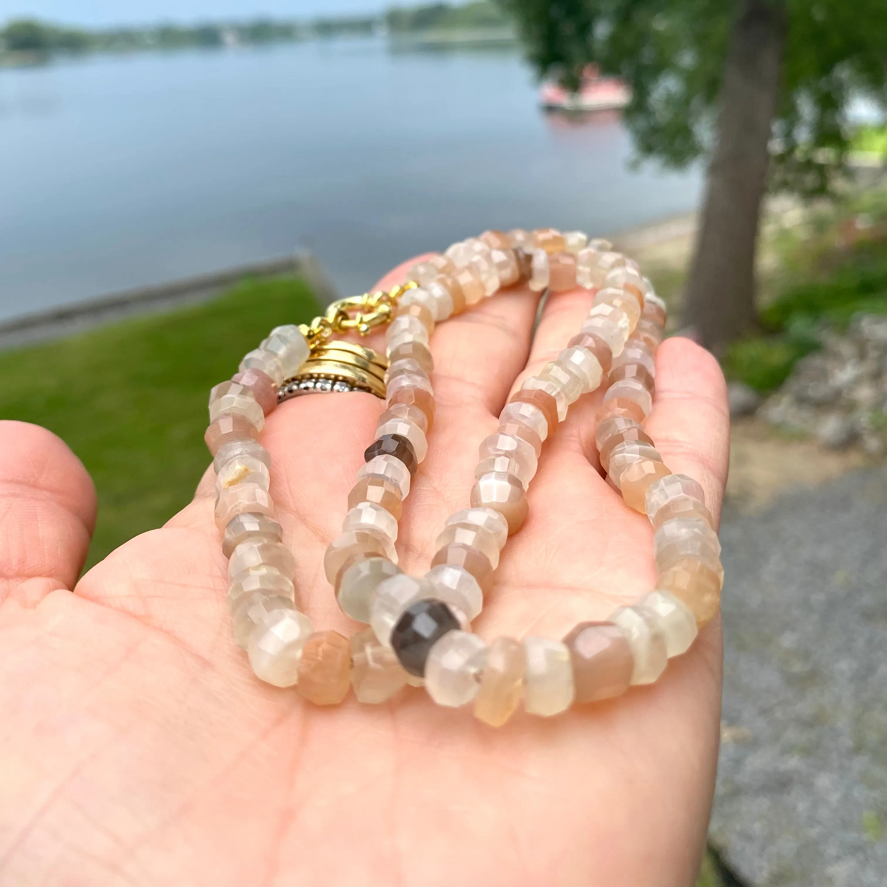 Mixed Moonstone Candy Necklace, 20in, Gold Vermeil, June Birthstone