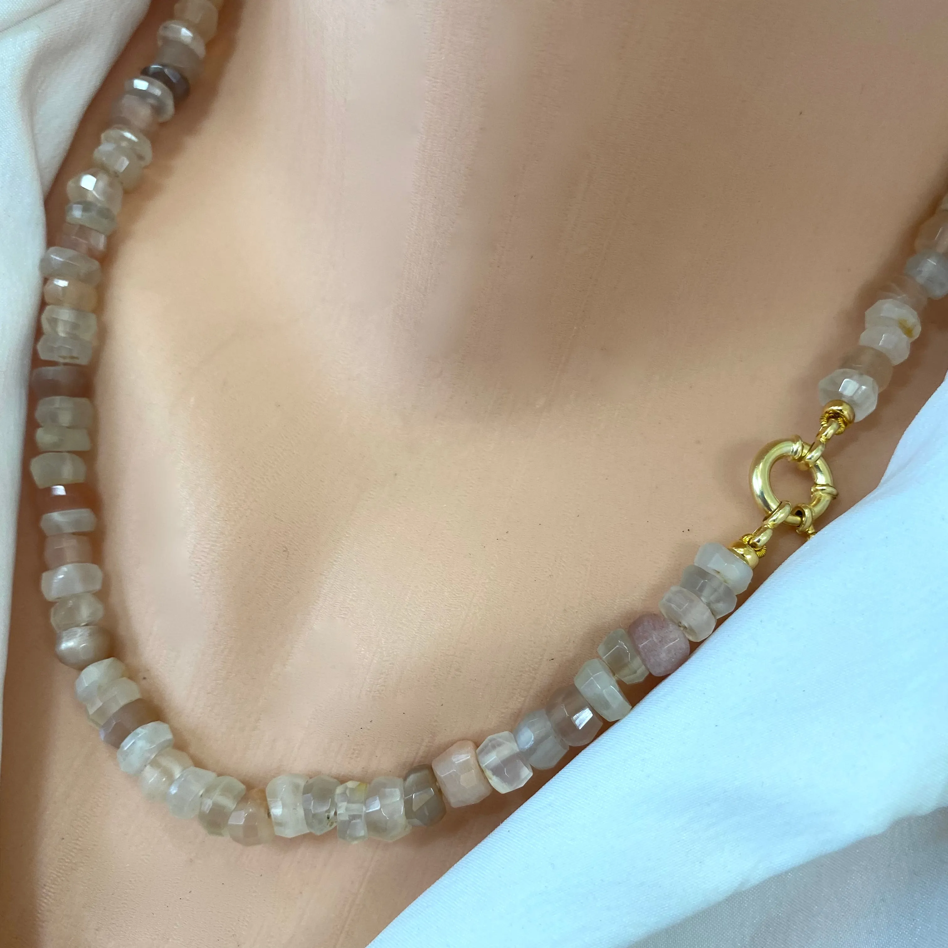 Mixed Moonstone Candy Necklace, 20in, Gold Vermeil, June Birthstone