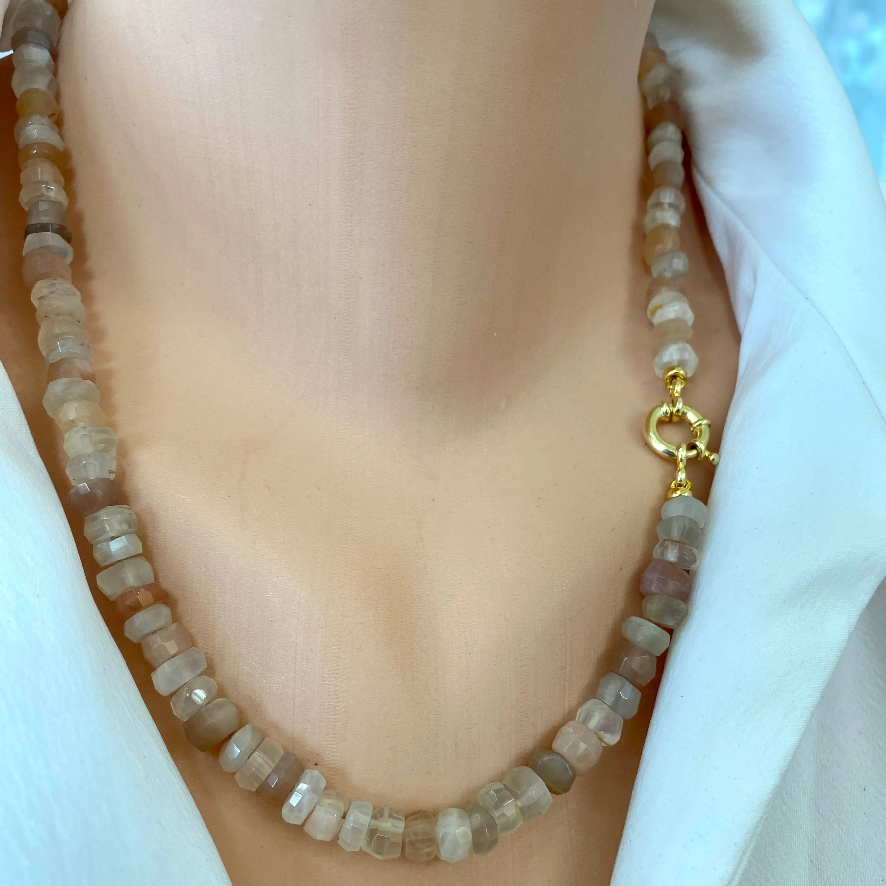 Mixed Moonstone Candy Necklace, 20in, Gold Vermeil, June Birthstone