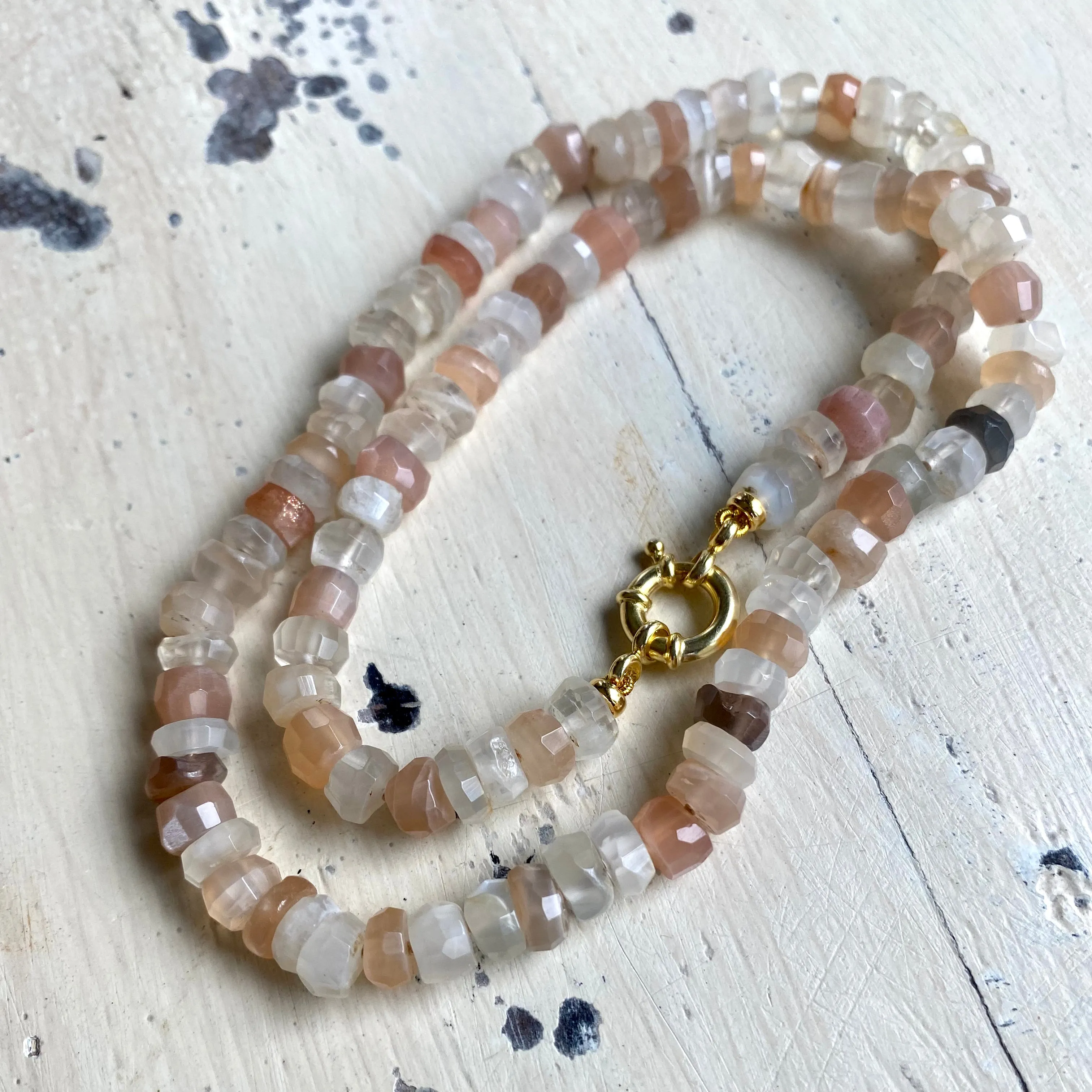 Mixed Moonstone Candy Necklace, 20in, Gold Vermeil, June Birthstone