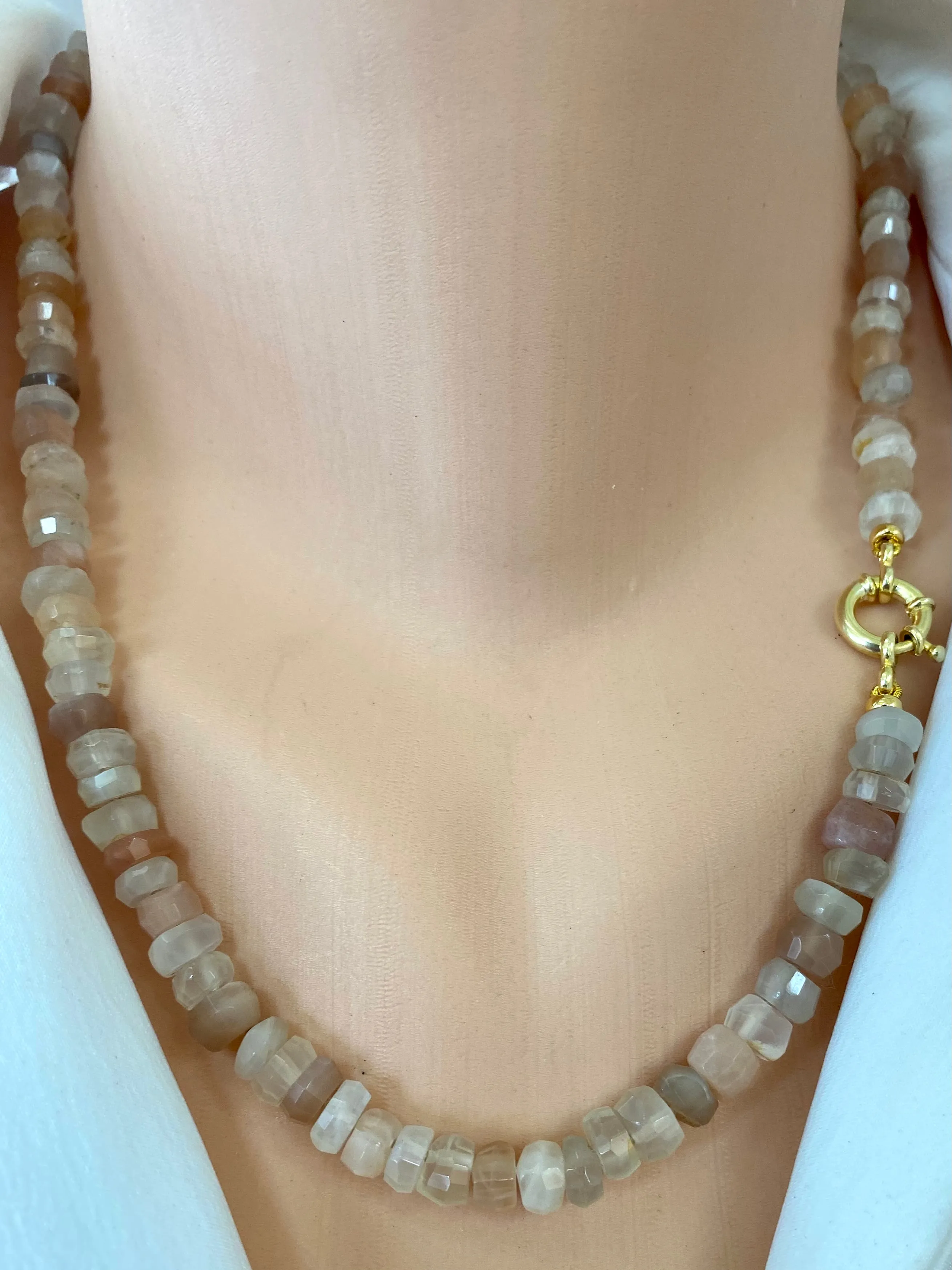 Mixed Moonstone Candy Necklace, 20in, Gold Vermeil, June Birthstone