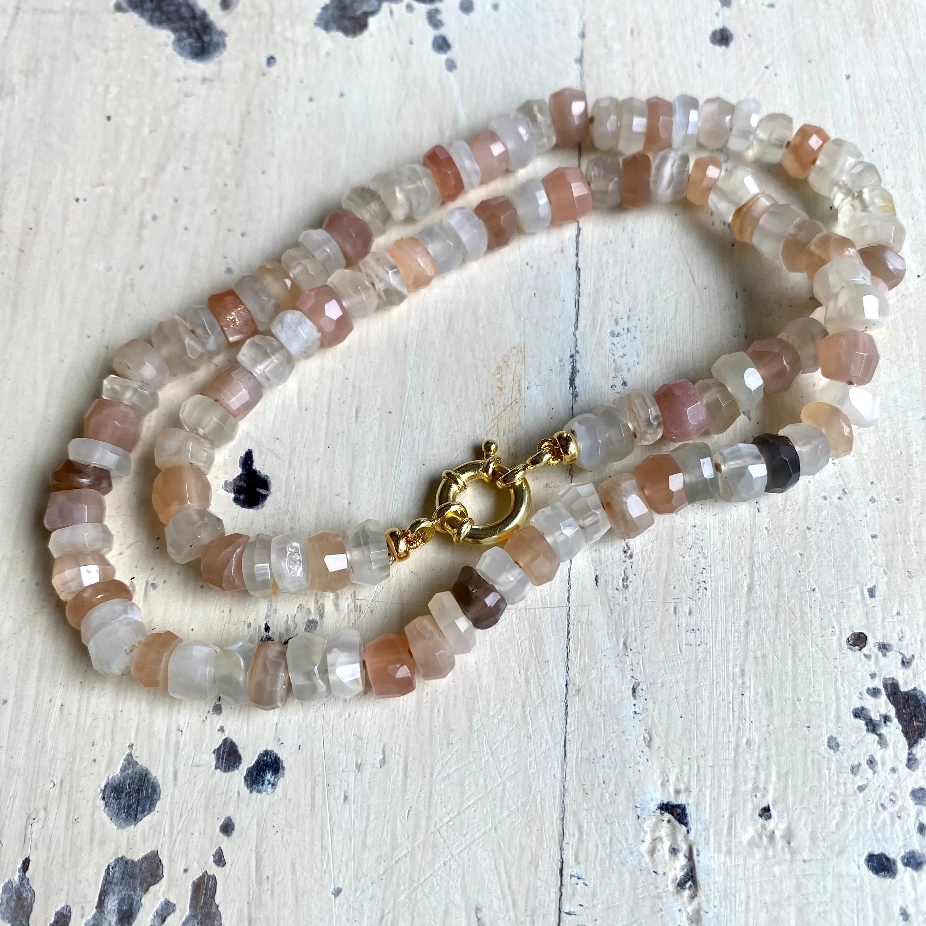 Mixed Moonstone Candy Necklace, 20in, Gold Vermeil, June Birthstone