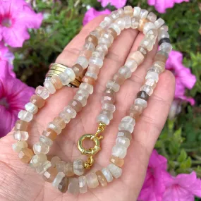 Mixed Moonstone Candy Necklace, 20in, Gold Vermeil, June Birthstone