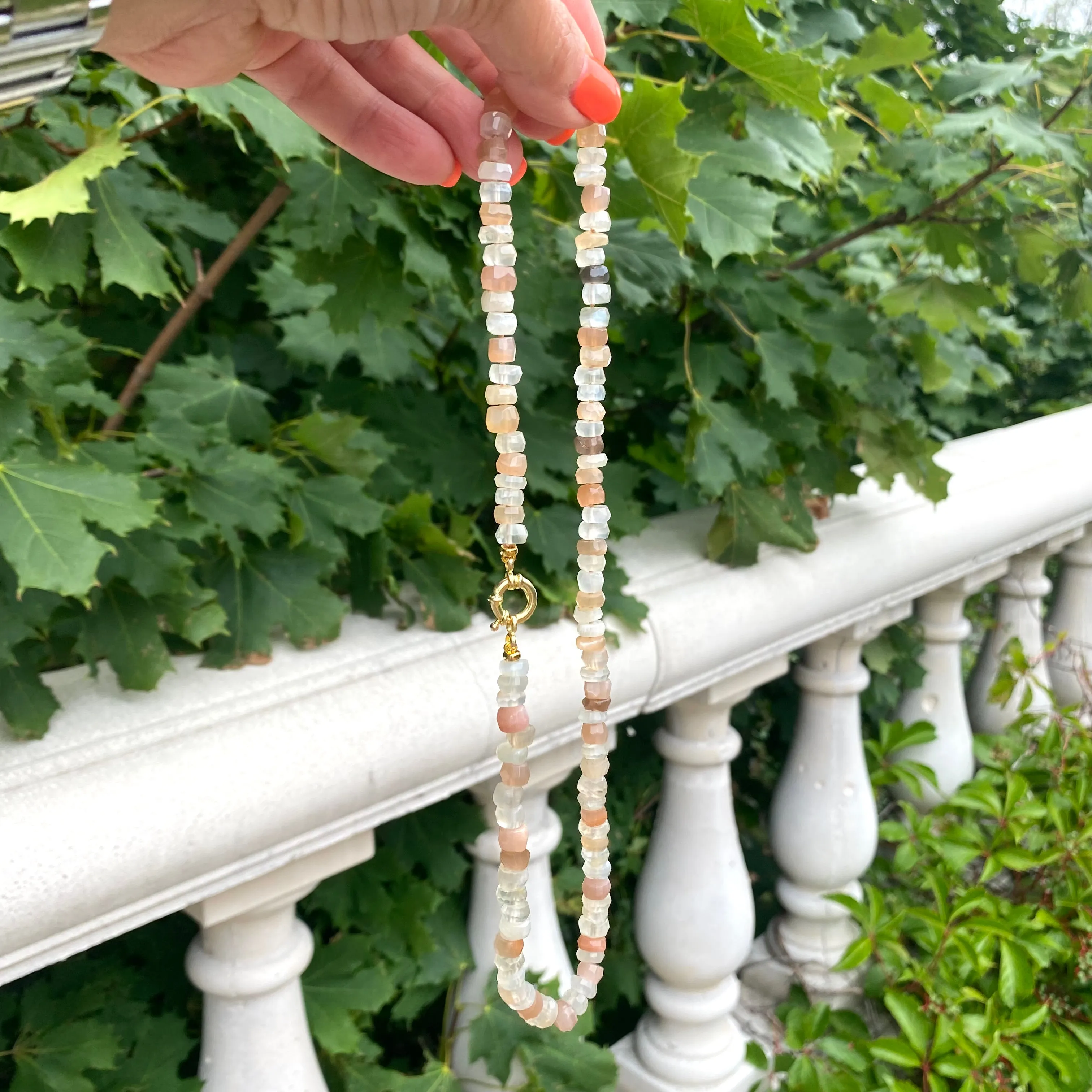 Mixed Moonstone Candy Necklace, 20in, Gold Vermeil, June Birthstone