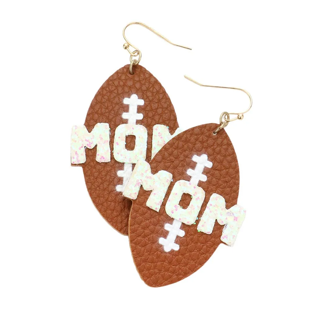 MOM Message Faux Leather Football Dangle Earrings