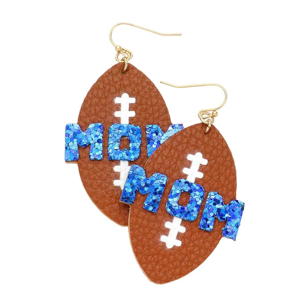 MOM Message Faux Leather Football Dangle Earrings