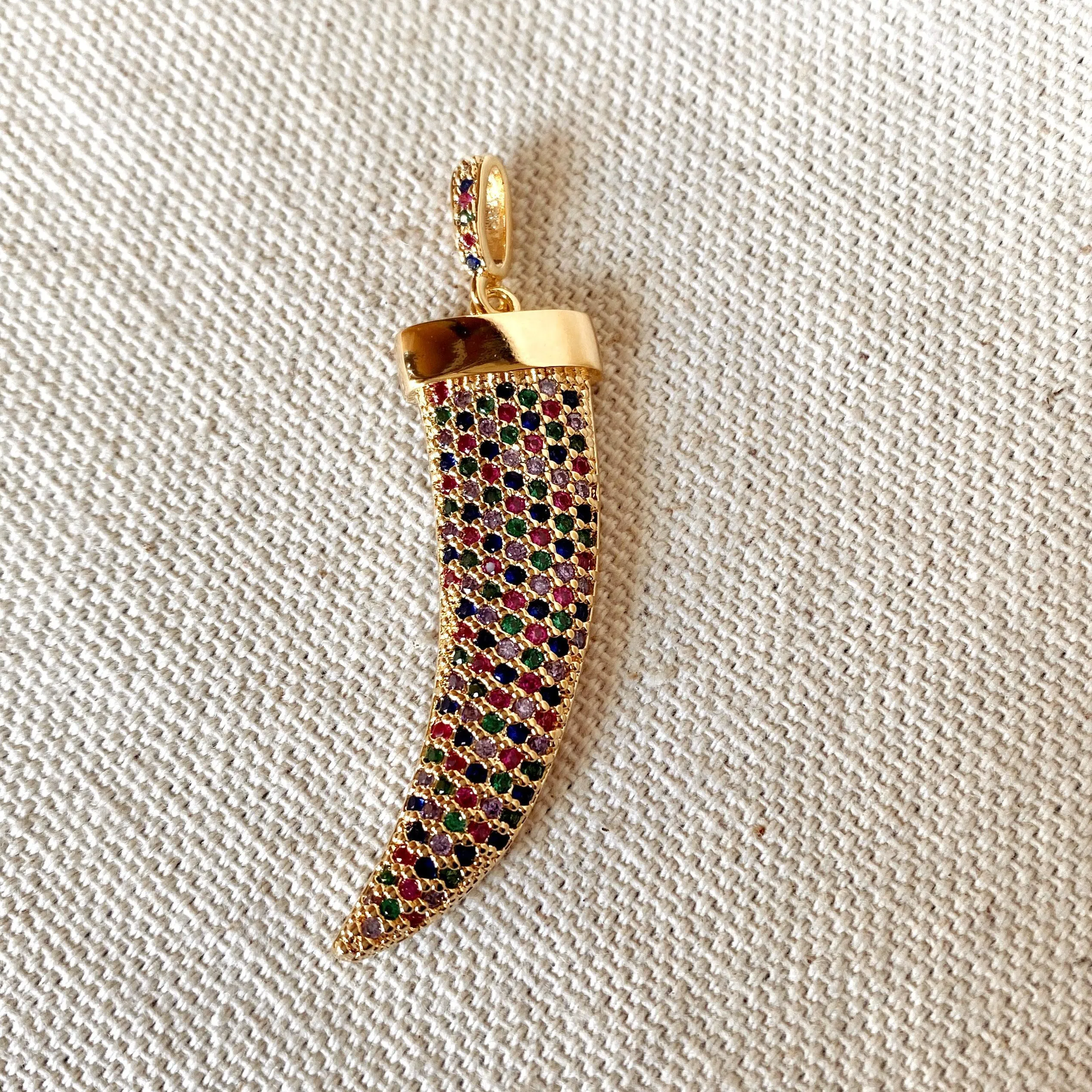 Multicolor Cubic Zirconia Tusk Pendant Made of 18k Gold Filled