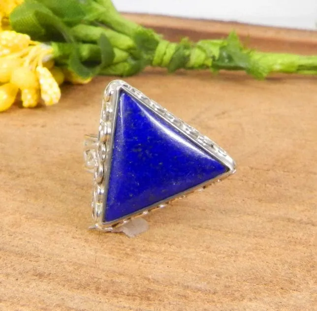 Natural Afghani Lapis Lazuli Gemstone Designer Band Statement Ring