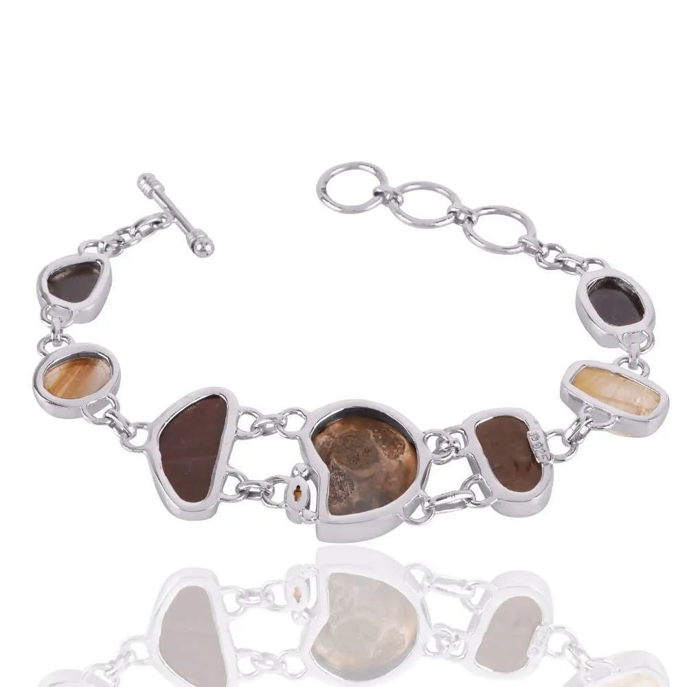 Newest And Unique Design! Real Ammolite And Ammonite Multi Gemstone Sterling Silver Birthstone Bracelet Jewelry