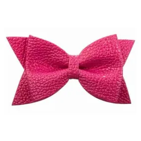No Slippy Hair Clippy Leather Bow Shocking Pink