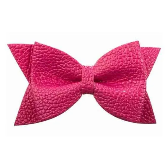 No Slippy Hair Clippy Leather Bow Shocking Pink