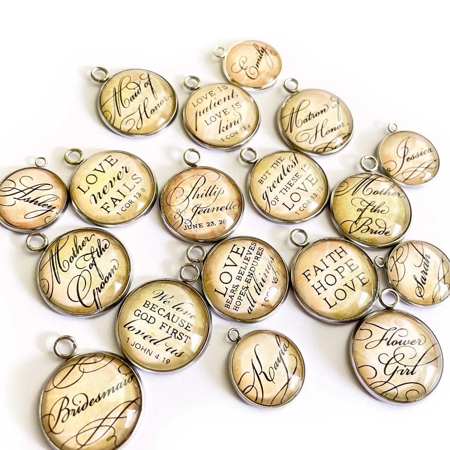 Personalized Name Glass Jewelry Making Charm, 16mm, Silver, Gold - Bulk Personalized Charms
