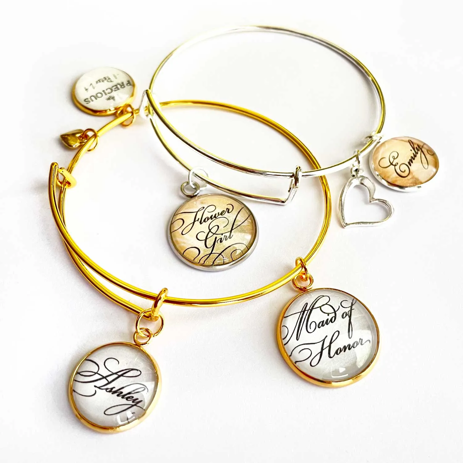 Personalized Name Glass Jewelry Making Charm, 16mm, Silver, Gold - Bulk Personalized Charms