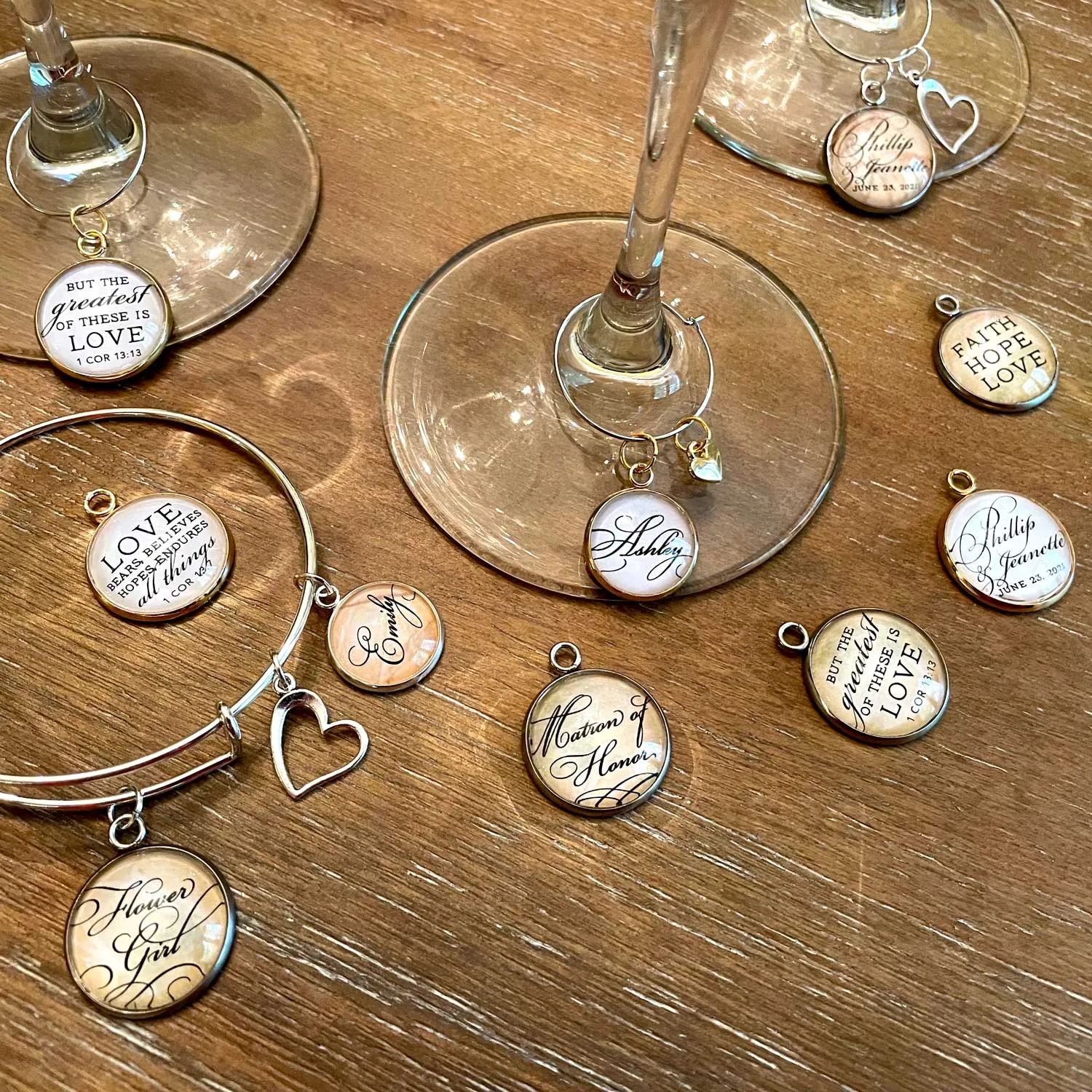 Personalized Name Glass Jewelry Making Charm, 16mm, Silver, Gold - Bulk Personalized Charms