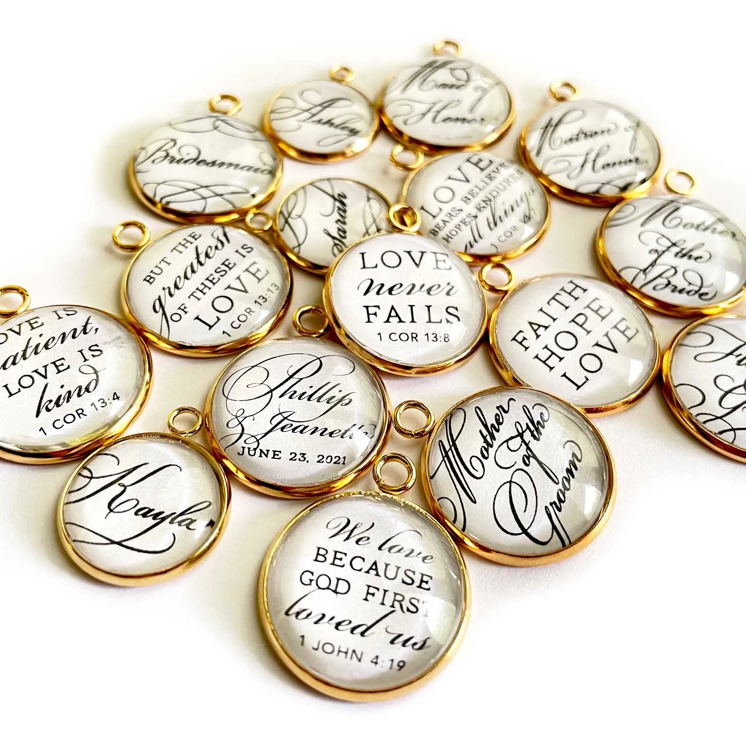 Personalized Name Glass Jewelry Making Charm, 16mm, Silver, Gold - Bulk Personalized Charms