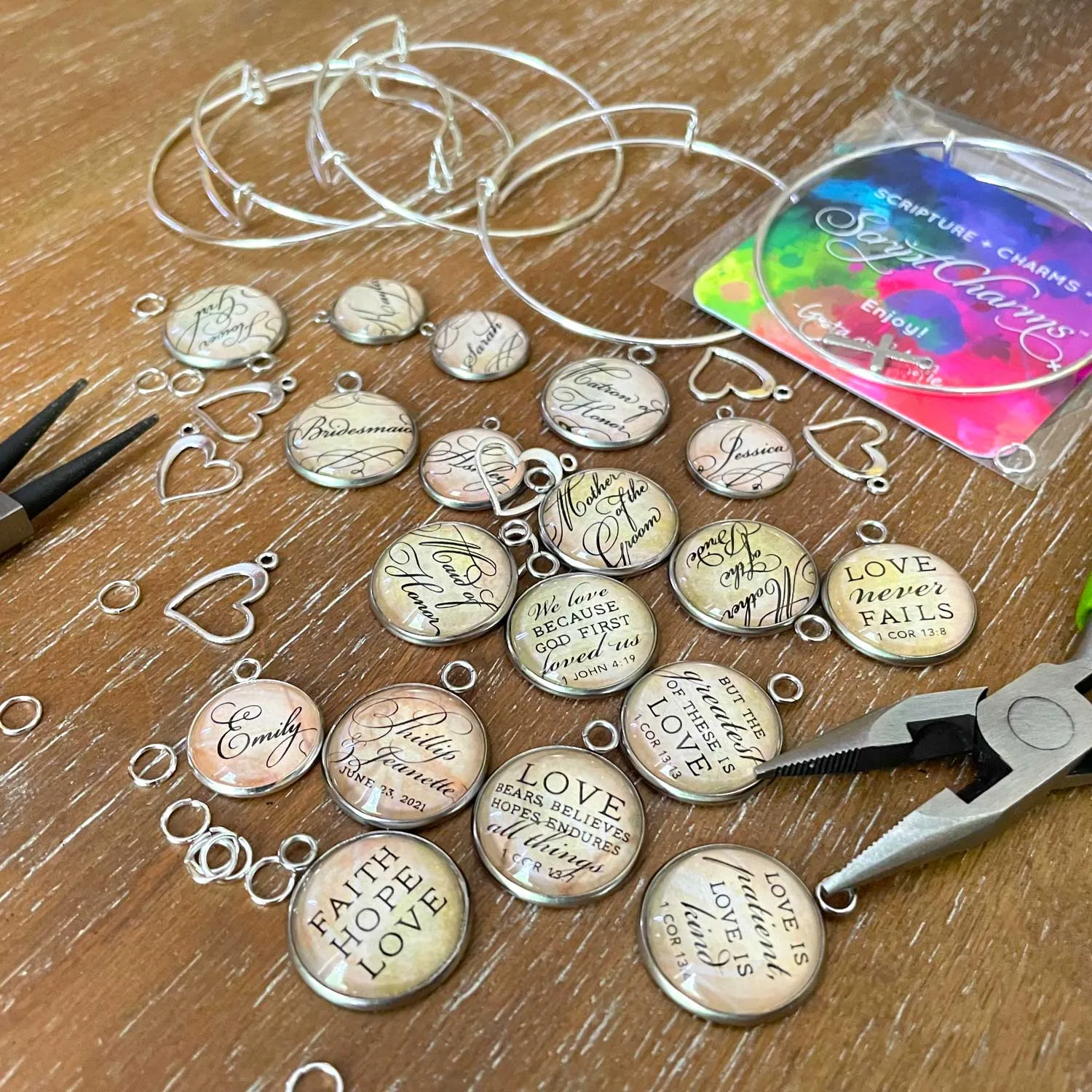 Personalized Name Glass Jewelry Making Charm, 16mm, Silver, Gold - Bulk Personalized Charms