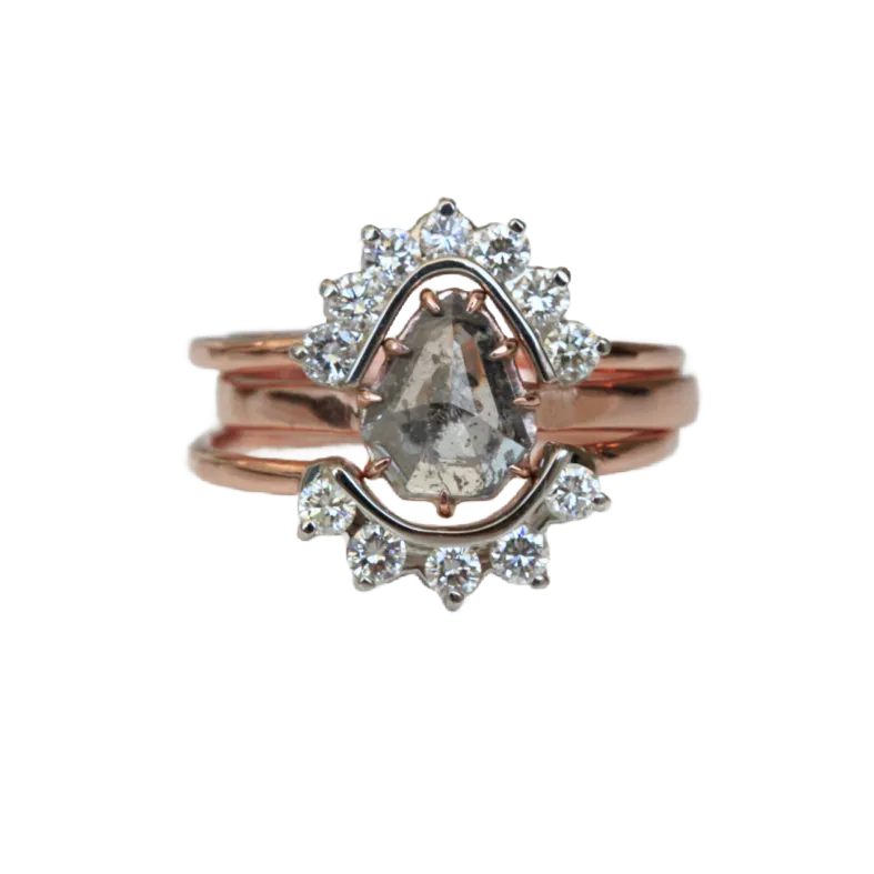 Raw Rose Cut Diamond and Double Halo Set