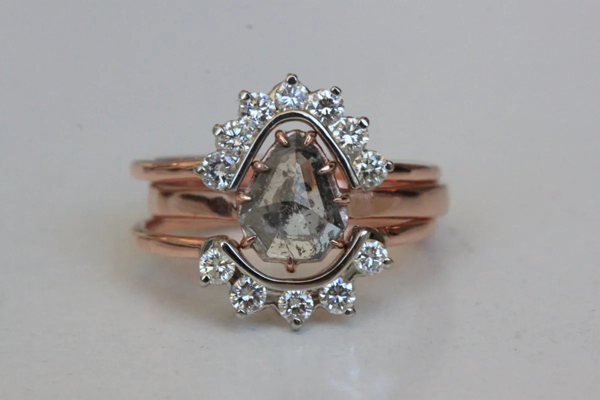 Raw Rose Cut Diamond and Double Halo Set