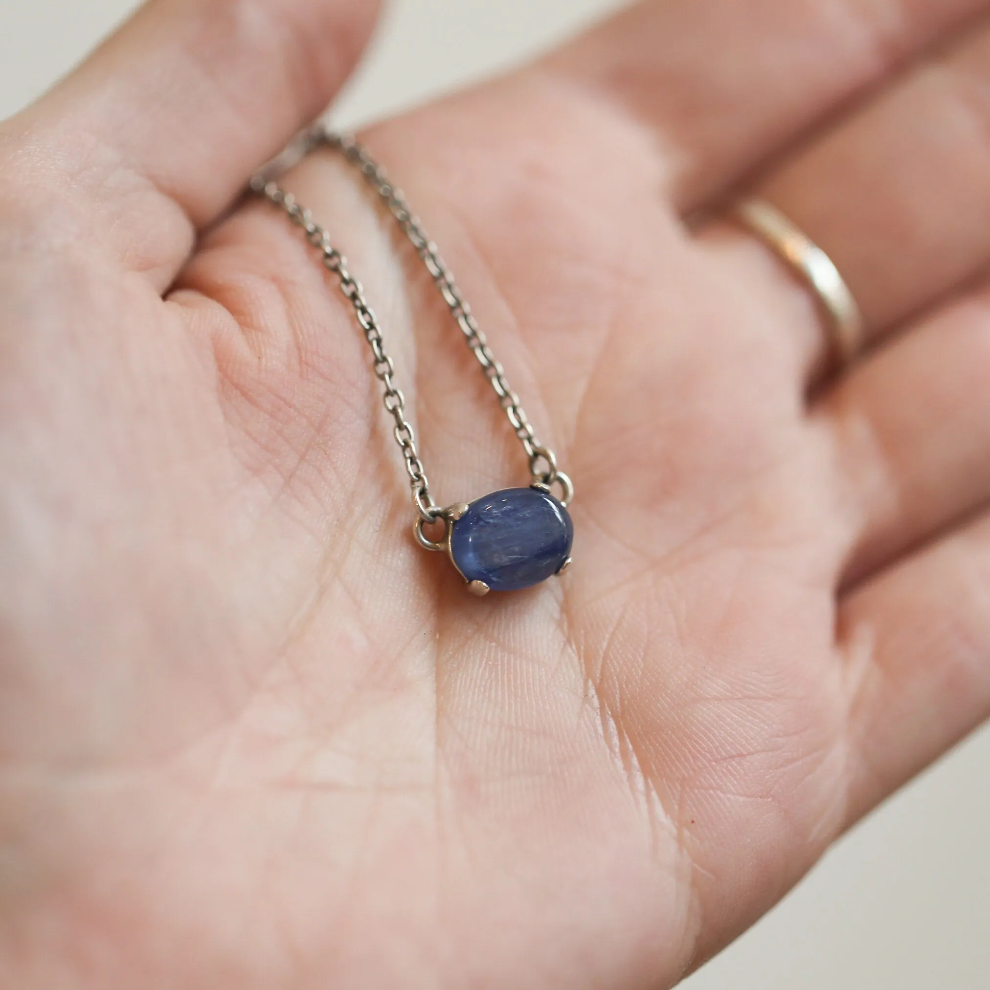 Ready to Ship - Blue Kyanite Necklace - Dainty Kyanite Prong Pendant - Silversmith - Kyanite Necklace