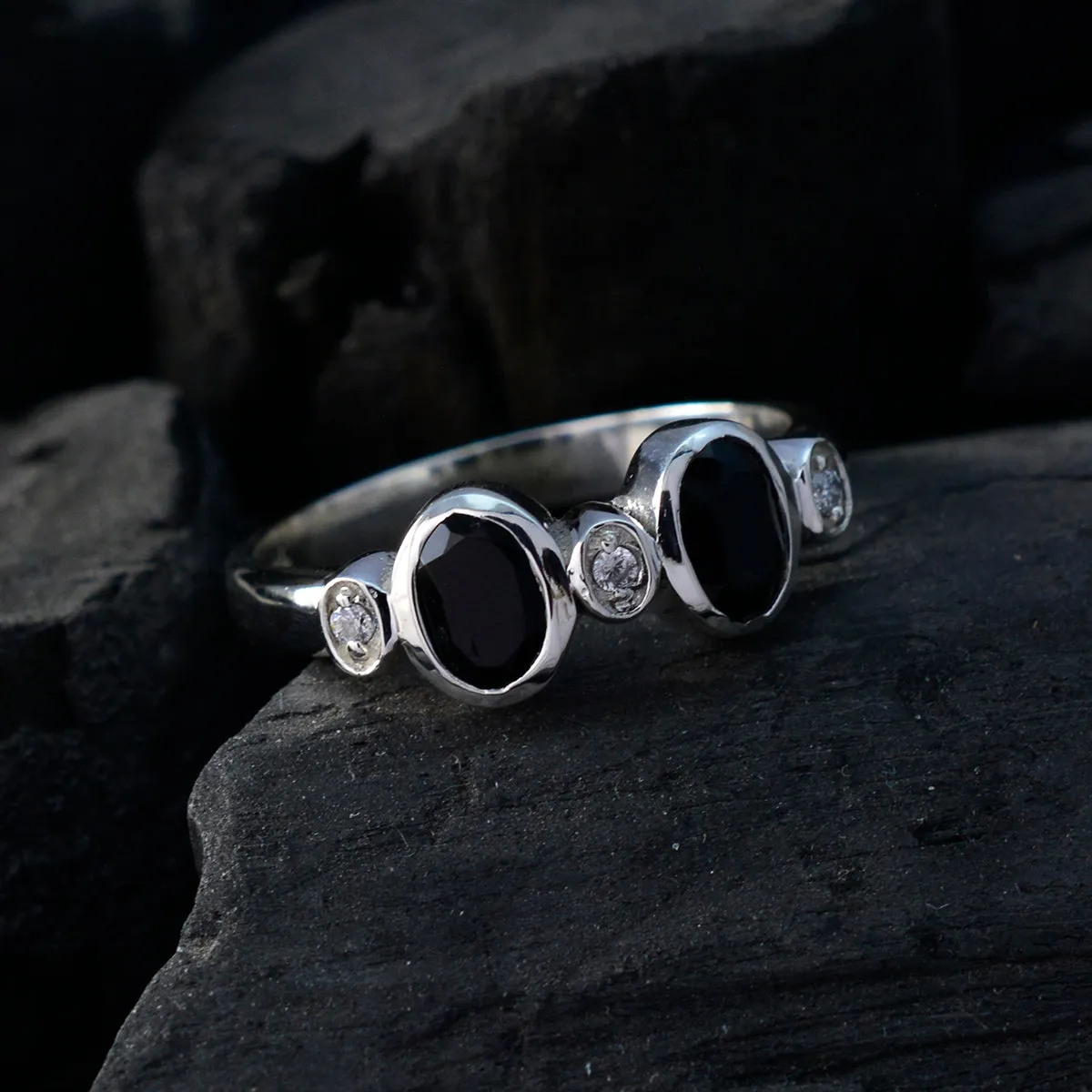 Riyo Attractive Stone Black Onyx 925 Silver Rings Jewelry For Men