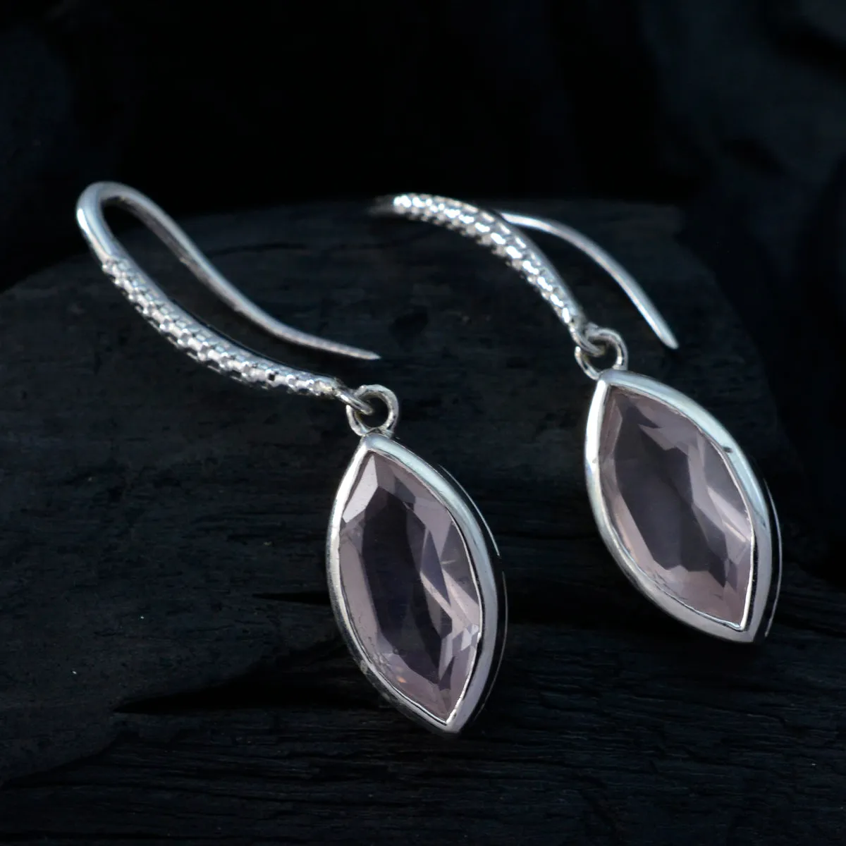 Riyo Beauteous Sterling Silver Earring For Damsel Rose Quartz Earring Bezel Setting Pink Earring Dangle Earring