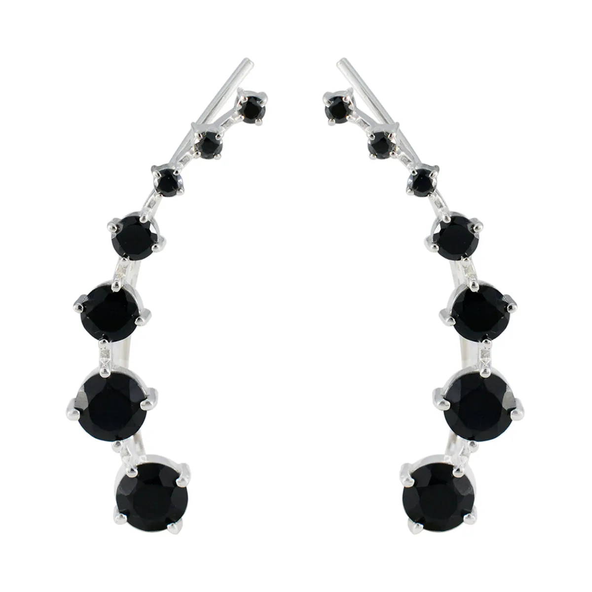 Riyo Bewitching Sterling Silver Earring For Girl Black Onyx Earring Bezel Setting Black Earring Ear Cuff Earring