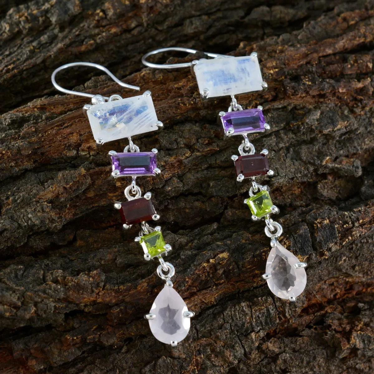 Riyo Delightful 925 Sterling Silver Earring For Girl Multi Earring Bezel Setting Multi Earring Dangle Earring