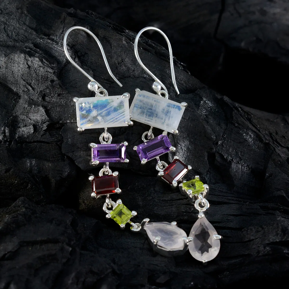Riyo Delightful 925 Sterling Silver Earring For Girl Multi Earring Bezel Setting Multi Earring Dangle Earring