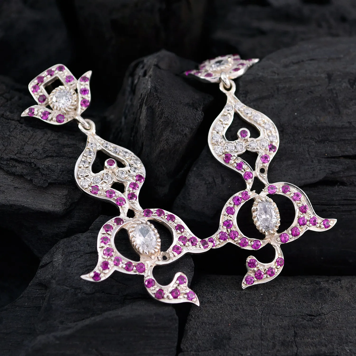 Riyo Genuine Gems multi shape Faceted Multi Multi CZ Silver Earrings frinendship day gift