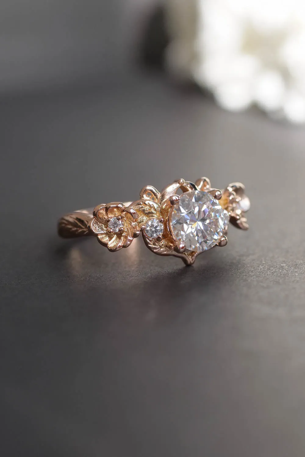 Rose gold moissanite ring for engagement / Adelina