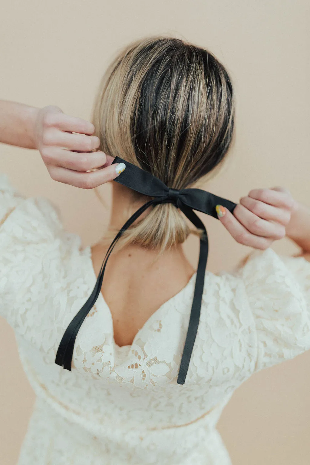 *Satin Ribbon Long Bow Clip in Black