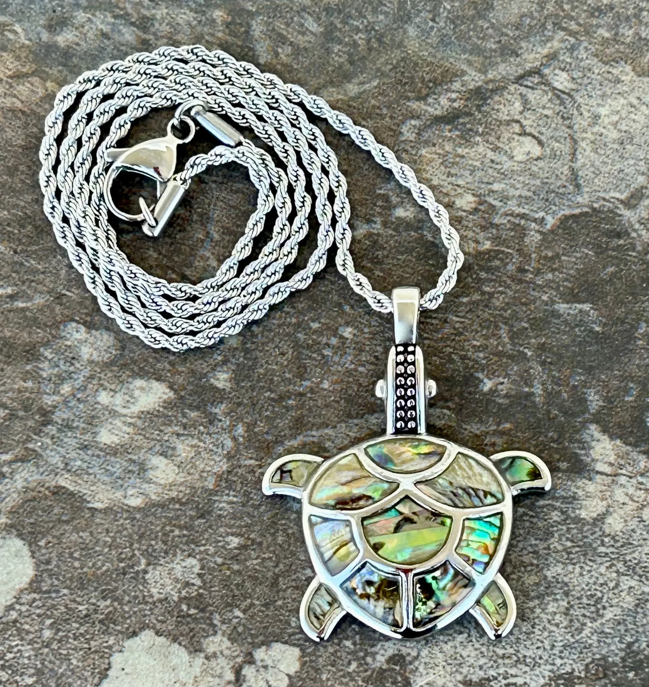 Sea Shell - Turtle - Land Turtle Pendant - Rope Necklace - SK2579