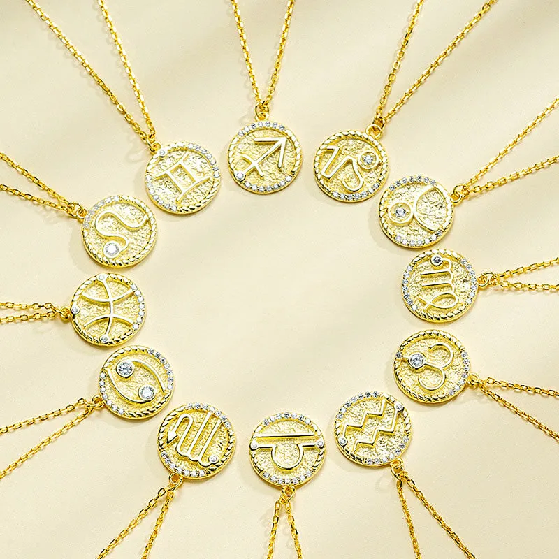 Siciry Zodiac Sign Round Pendant Necklace