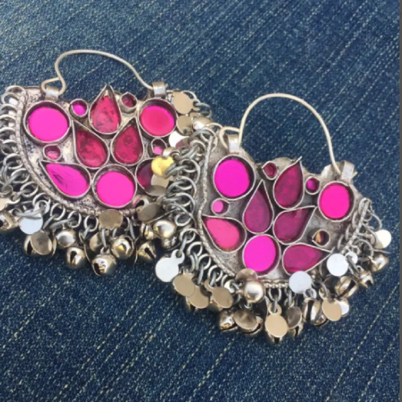 Silver Kuchi Bali Pink Earrings