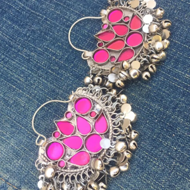 Silver Kuchi Bali Pink Earrings