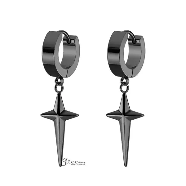 Stainless Steel Drop Cross Huggie Hoop Earrings