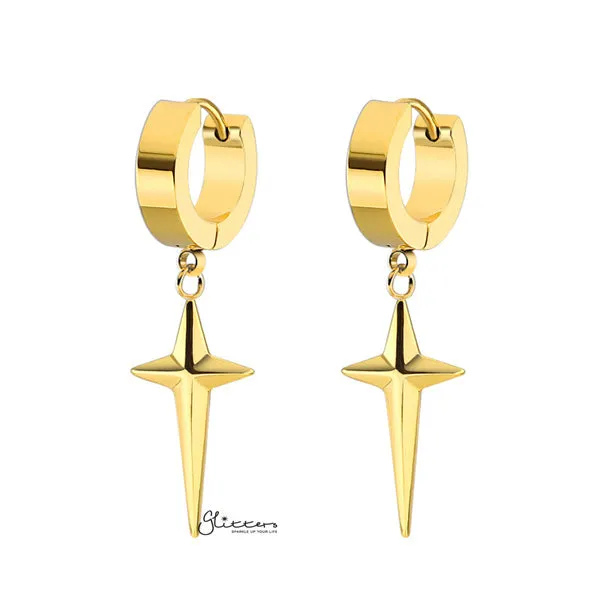 Stainless Steel Drop Cross Huggie Hoop Earrings