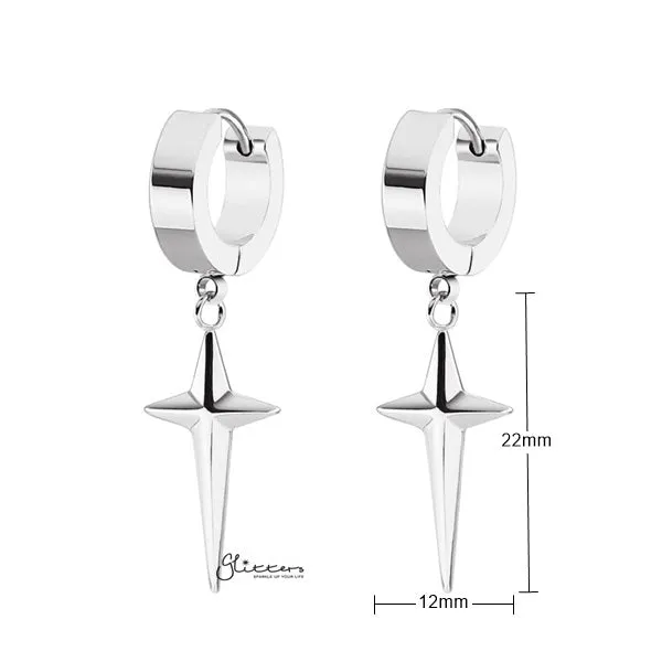 Stainless Steel Drop Cross Huggie Hoop Earrings