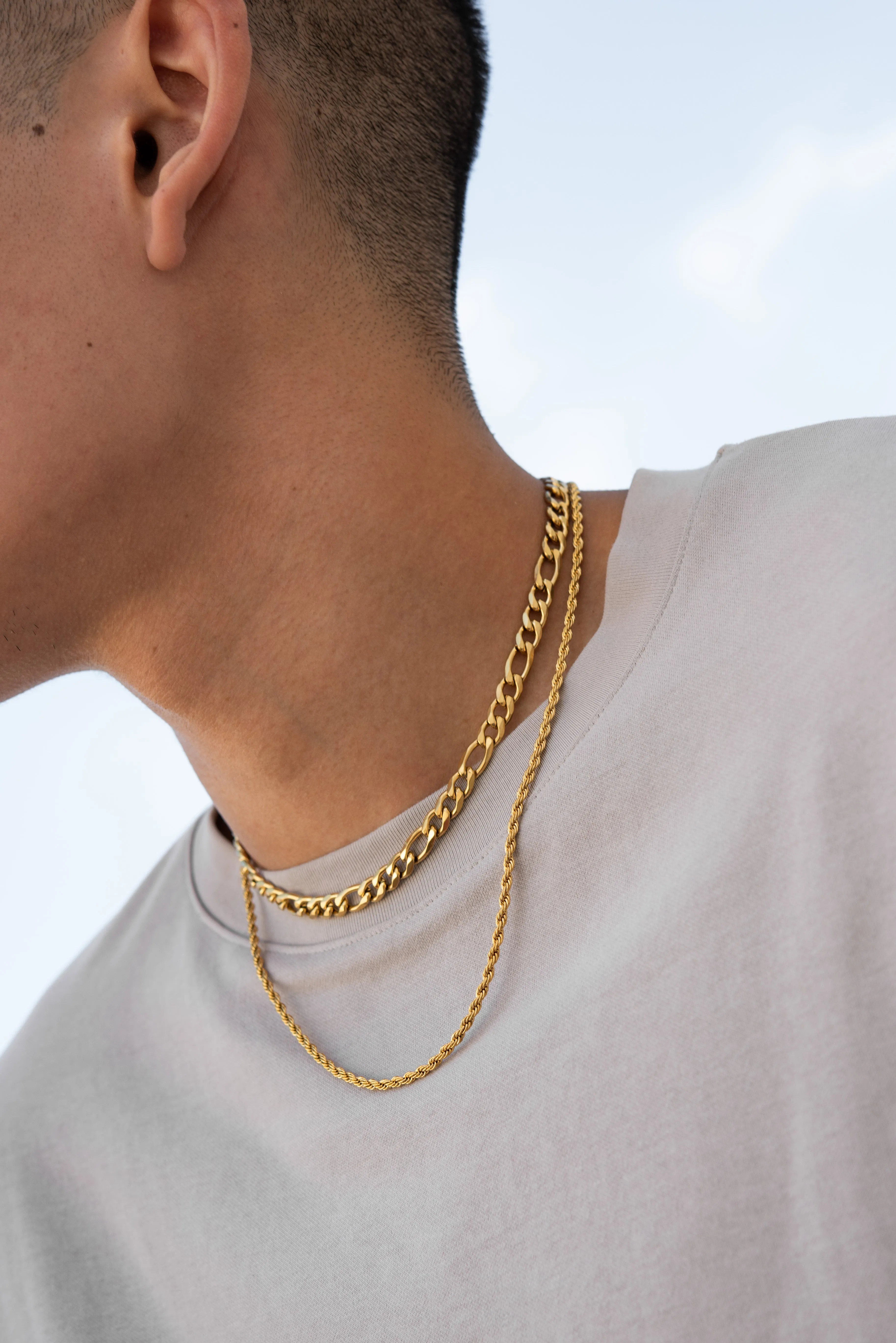 Stainless Steel Figaro Chain Necklace - Gold