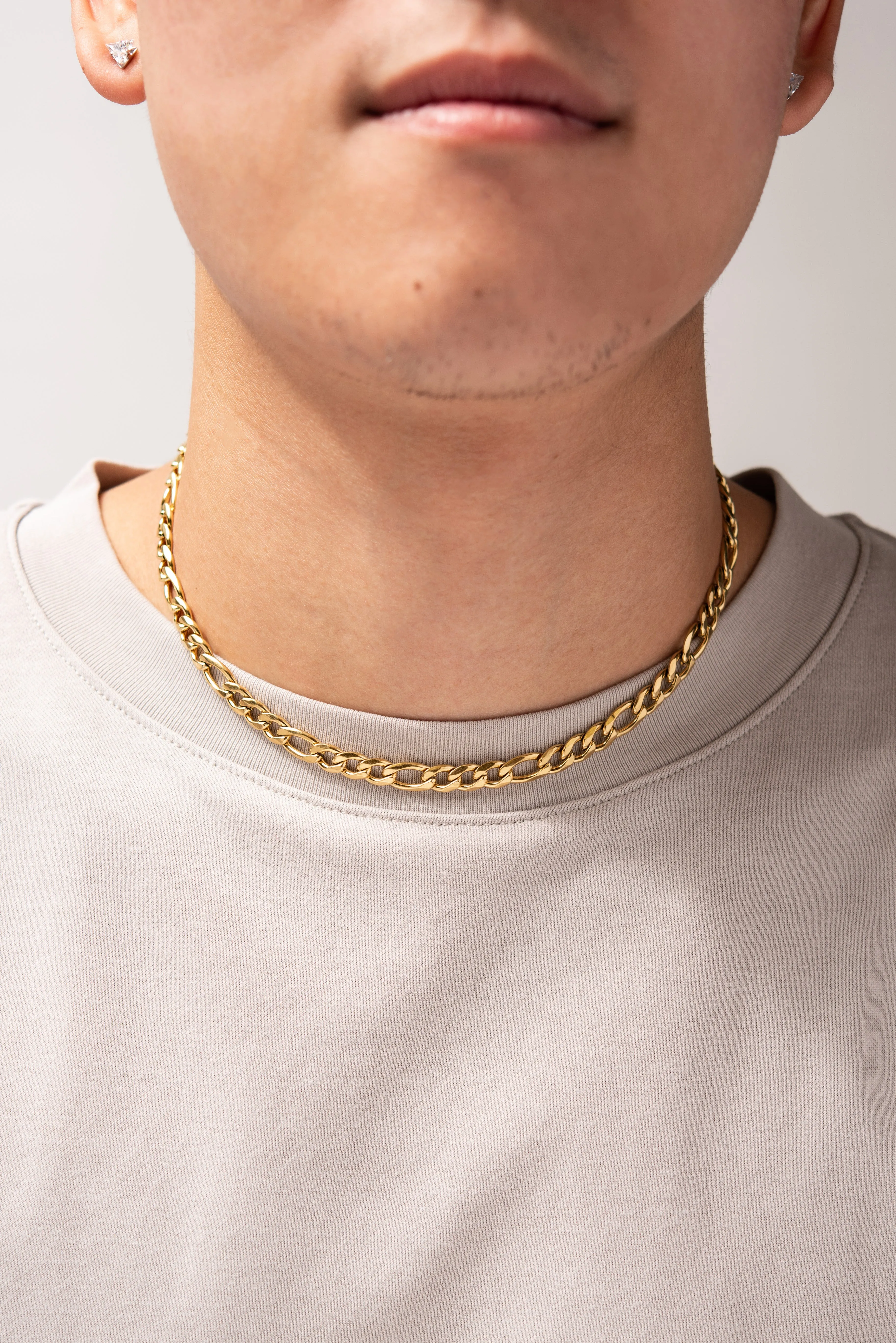 Stainless Steel Figaro Chain Necklace - Gold