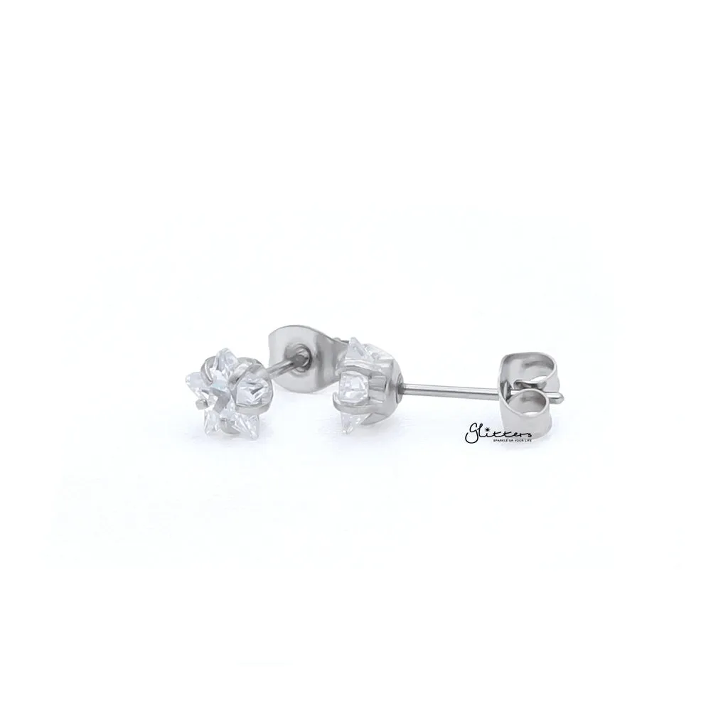 Star CZ Stainless Steel Stud Earrings