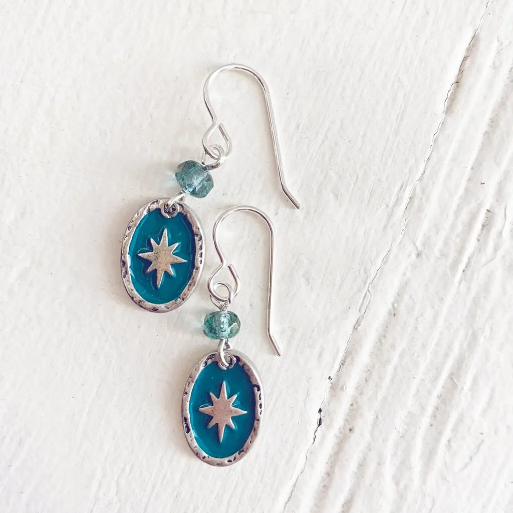stargazer // enamel and brass or silver plated oval starburst earrings